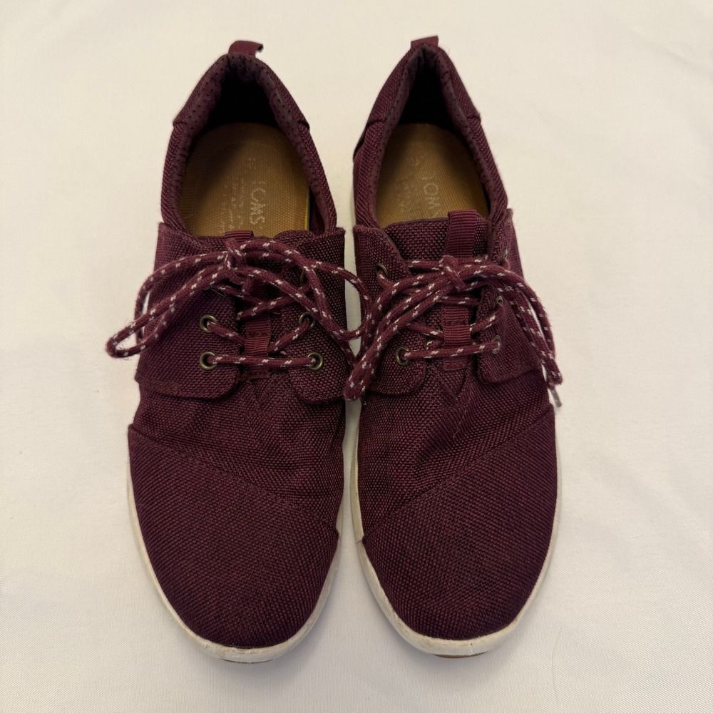 TOMS, Del Rey Sneakers, W7, Burgundy, Canvas Lace Up Casual, MSRP $60
